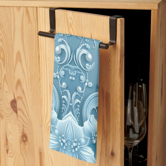 Blue Decorative Floral Kitchen Towel Theedoek (Derde Gevouwen)