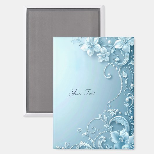 Blue Decorative Floral Magnet (Recto/Verso)