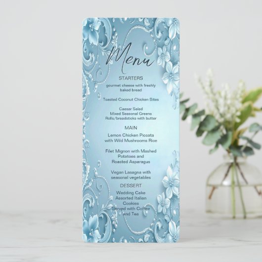 Blue Decorative Floral Menu (Debout devant)
