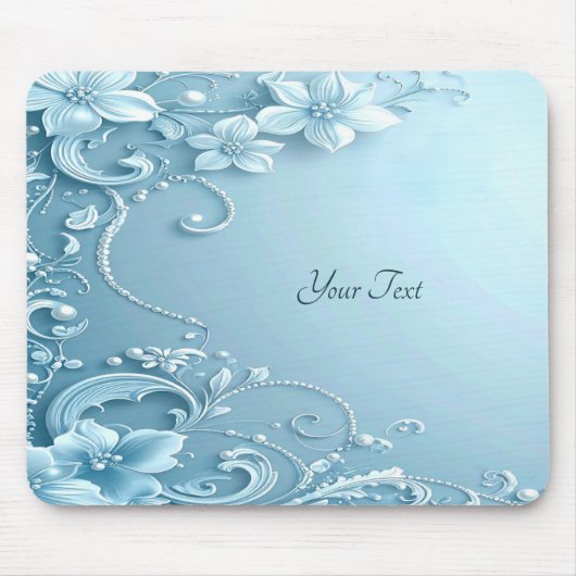 Blue Decorative Floral Mousepad Muismat (Voorkant)