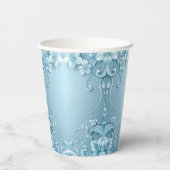 Blue Decorative Floral Paper Cups Papieren Bekers (Achterkant)