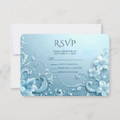 Blue Decorative Floral RSVP Card (Devant)