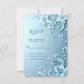 Blue Decorative Floral RSVP Card Kaartje (Voorkant)