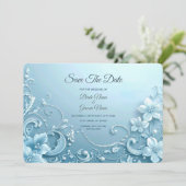 Blue Decorative Floral Save The Date (Staand voorkant)