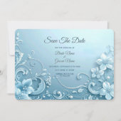 Blue Decorative Floral Save The Date (Devant)