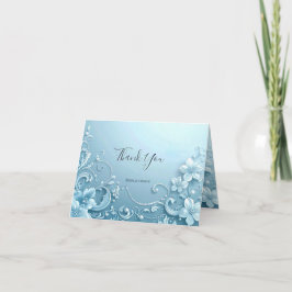 Blue Decorative Floral Thank You Card Bedankkaart