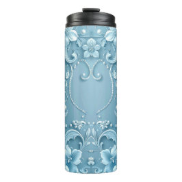 Blue Decorative Floral Thermal Tumbler Thermosbeker