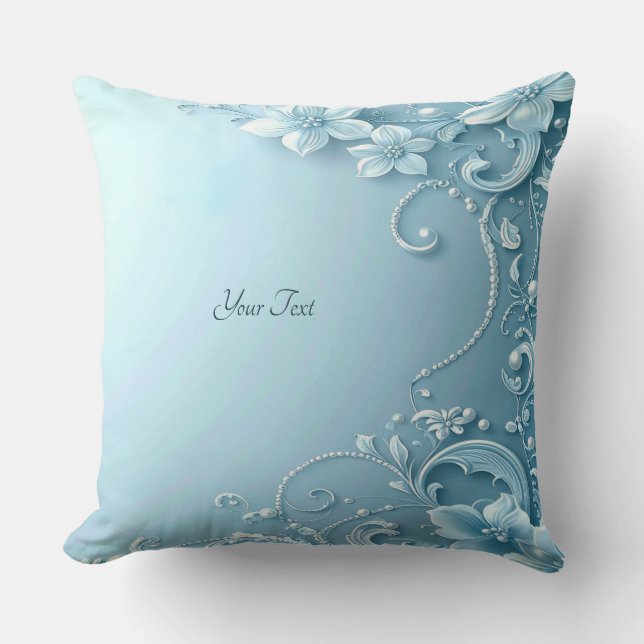 Blue Decorative Floral Throw Pillow Kussen (Voorkant)