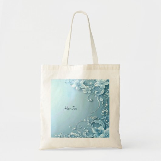 Blue Decorative Floral Tote Bag (Devant)