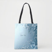 Blue Decorative Floral Tote Bag (Devant)
