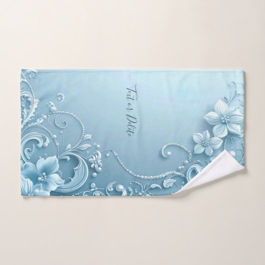 Blue Decorative Floral Towel Set (Serviette à main)