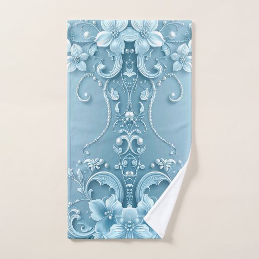 Blue Decorative Floral Towel Set (Serviette à main)