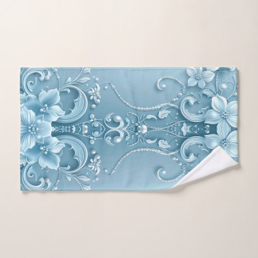 Blue Decorative Floral Towel Set (Serviette à main)