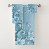 Blue Decorative Floral Towel Set Bad Handdoek (Insitu)