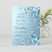 Blue Decorative Floral Wedding Invitation (Debout devant)
