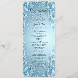 Blue Decorative Floral Wedding Program Programma