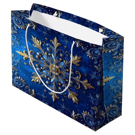 Blue Decorative Holiday Gift Bag Groot Cadeauzakje (Achterkant Gekanteld)