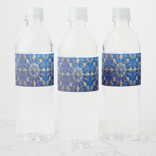 Blue Decorative Holiday Waterfles Etiket (Flessen)