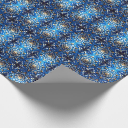 Blue Decorative Holiday Wrapping Paper Cadeaupapier (Hoek)