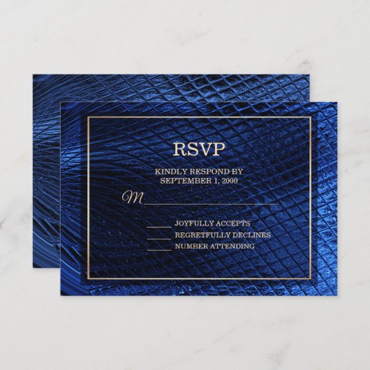 Blue Decorative Modern Abstract Wedding RSVP Kaart (Voorkant / Achterkant)