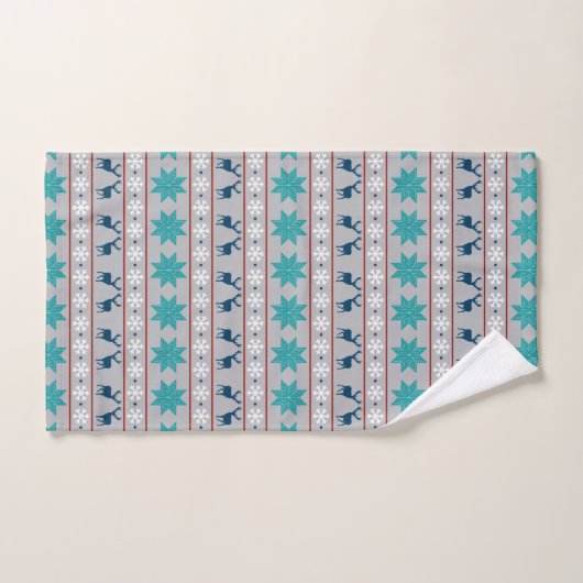 Blue Deer Snowflake Nordic Pattern Bad Handdoek (Handdoek)
