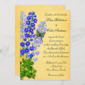 Blue Delphinium Flowers Weddenschap Gold Kaart (Voorkant / Achterkant)