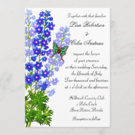 Blue Delphinium Flowers Wedding Invitation Kaart