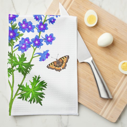 Blue Delphinium Larkspur Flowers American MoJo Kit Theedoek (Quarter Fold)