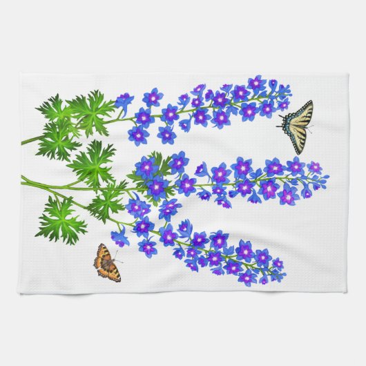 Blue Delphinium Larkspur Flowers American MoJo Kit Theedoek (Horizontaal)