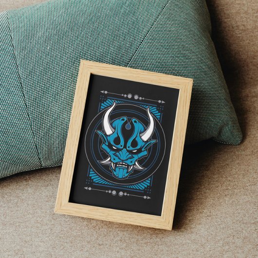 Blue Demon Oni Mask Poster