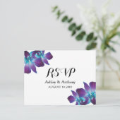 Blue Dendrobium Orchidee bruiloft RSVP Briefkaart (Staand voorkant)