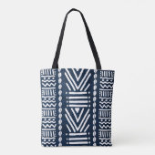 Blue Denim African Bogolan Style Design Canvas tas (Achterkant)