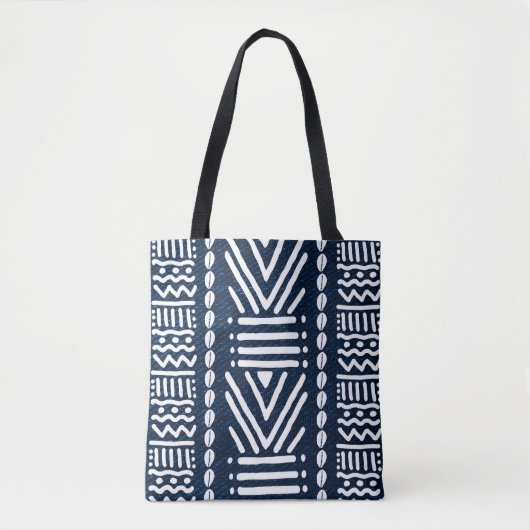 Blue Denim African Bogolan Style Sac fourre-tout d (Devant)