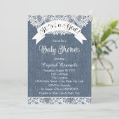 Blue Denim and Lace Baby shower Kaart (Staand voorkant)