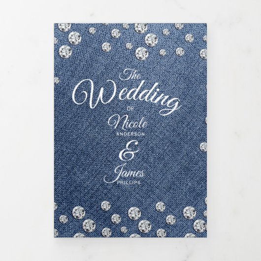Blue Denim & Diamonds Glam Triple Wedding Programm (Page de couverture)
