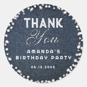 Blue Denim Diamonds Glitter Rhinestones Hartelijk Ronde Sticker