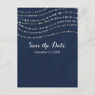 Blue Denim & Diamonds Sparkle Bling Save The Date Aankondigingskaart
