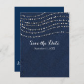 Blue Denim & Diamonds Sparkle Bling Save The Date Aankondigingskaart (Voorkant / Achterkant)