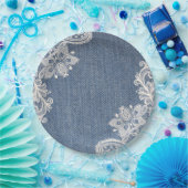 Blue Denim en White Lace Shabby Chic Paper Bord (Feest)