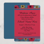 Blue Denim et Floral "Off To College" Invitation (Devant / Derrière)