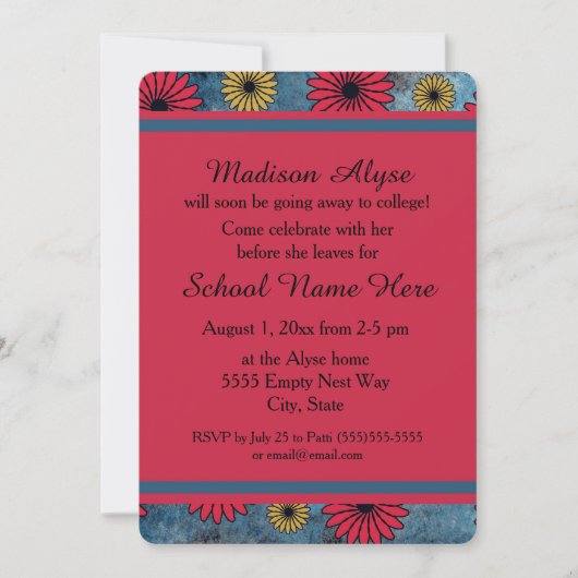 Blue Denim et Floral "Off To College" Invitation (Devant)