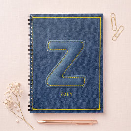 Blue Denim Faux Stitched Patch Letter Z Monogram Notitieboek