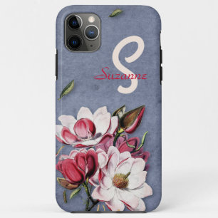 Blue Denim Floral Monogrammed iPhone 11 Pro Max Hoesje