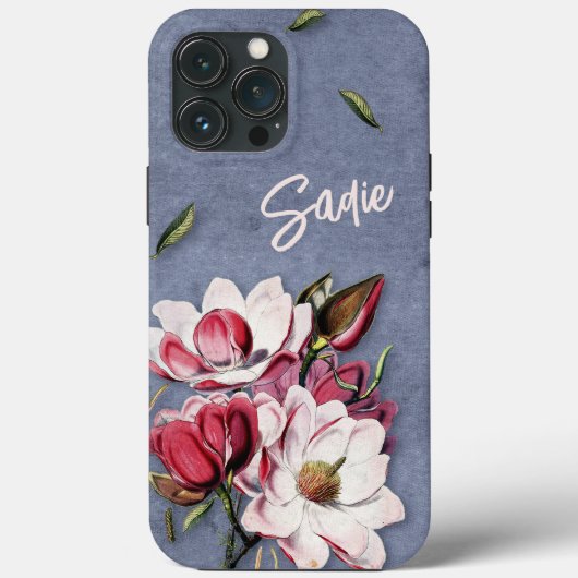 Blue Denim Floral Monogrammed Case-Mate iPhone Case (Achterkant)