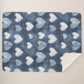 Blue Denim Hearts Sherpa Deken (Voorkant (horizontaal))