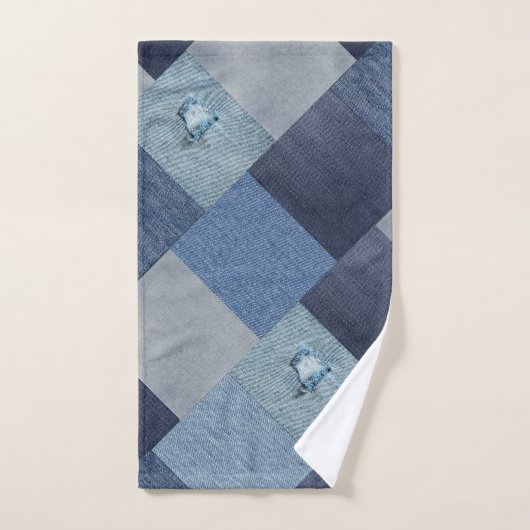 Blue Denim Jeans Patchwork Bad Handdoek (Handdoek)