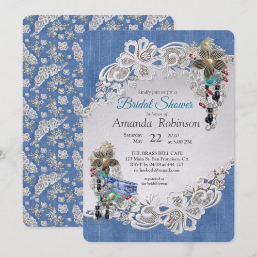 Blue Denim, kant - Costume Jewelry Kaart (Voorkant / Achterkant)