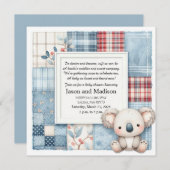 Blue Denim Koala Baby Shower Invitation Kaart (Voorkant / Achterkant)