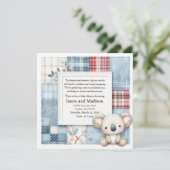 Blue Denim Koala Baby Shower Invitation Kaart (Staand voorkant)