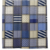 Blue Denim Patchwork Douchegordijn (Voorkant)
